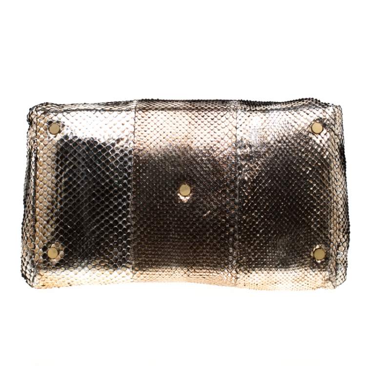 Pre Owned Jimmy Choo Metallic Gold Python Leather Tulita Hobo