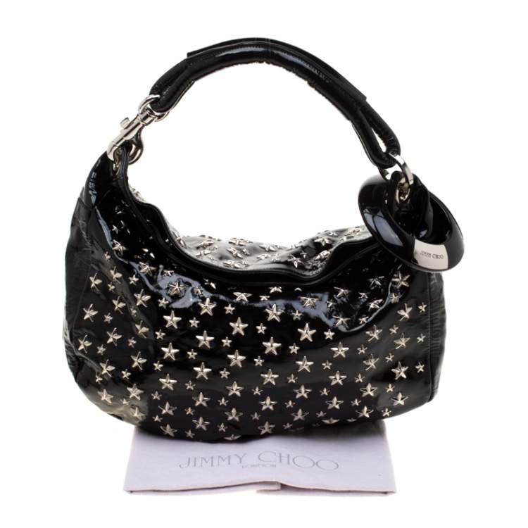 Pre Owned Jimmy Choo Black Patent Leather Small Star Studded Solar Hobo