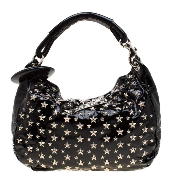 Pre Owned Jimmy Choo Black Patent Leather Small Star Studded Solar Hobo