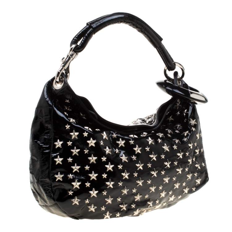 Pre Owned Jimmy Choo Black Patent Leather Small Star Studded Solar Hobo