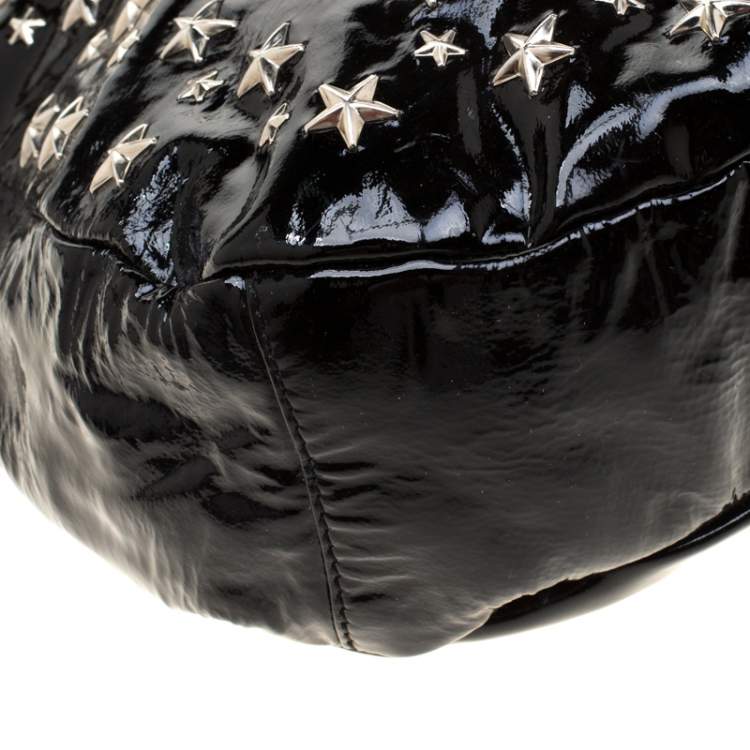 Pre Owned Jimmy Choo Black Patent Leather Small Star Studded Solar Hobo