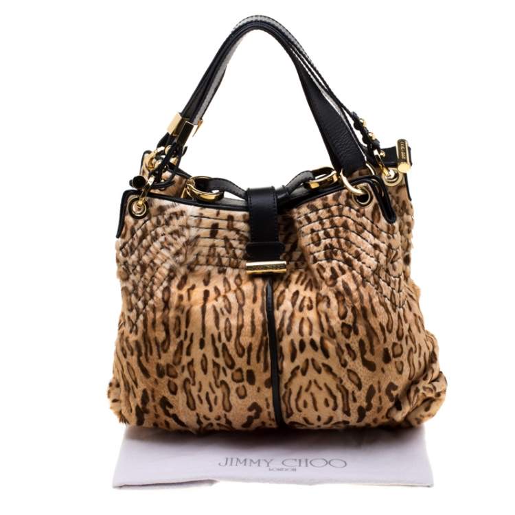 Pre Owned Jimmy Choo Brown Leopard Calfhair and Leather Tote 