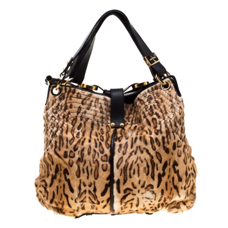 Pre Owned Jimmy Choo Brown Leopard Calfhair and Leather Tote 