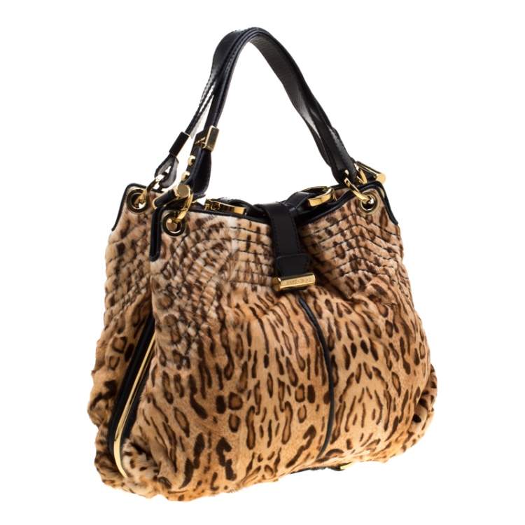 Pre Owned Jimmy Choo Brown Leopard Calfhair and Leather Tote 