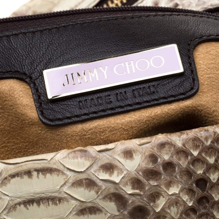 Pre Owned Jimmy Choo Light Yellow/Beige Python and Suede Saba Hobo 