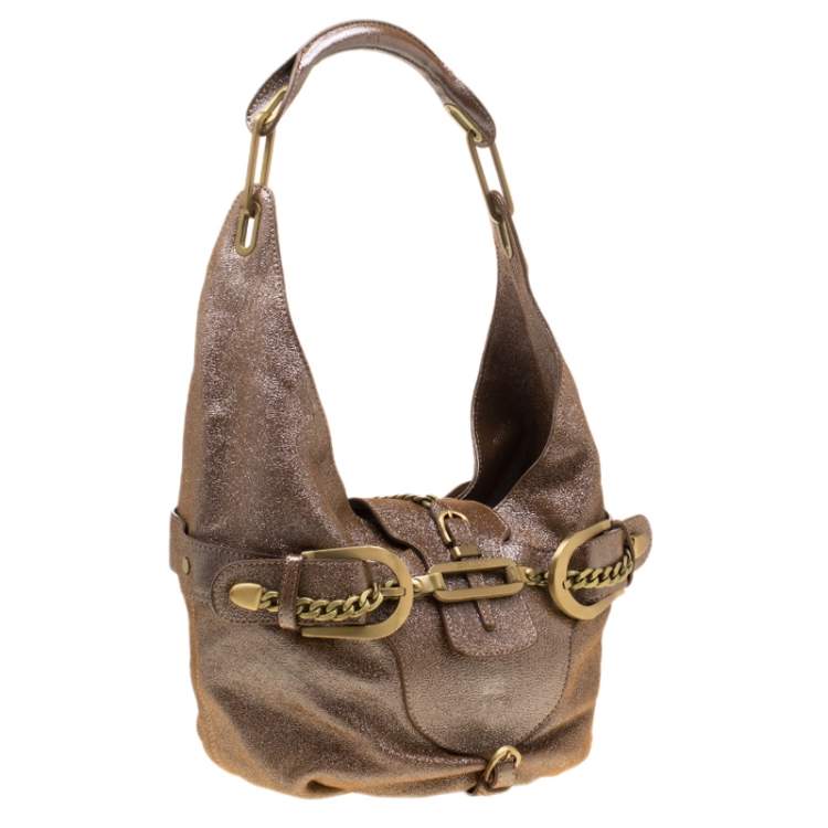 Pre Owned Jimmy Choo Metallic Brown Leather Tulita Hobo