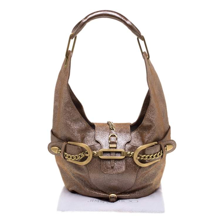 Pre Owned Jimmy Choo Metallic Brown Leather Tulita Hobo