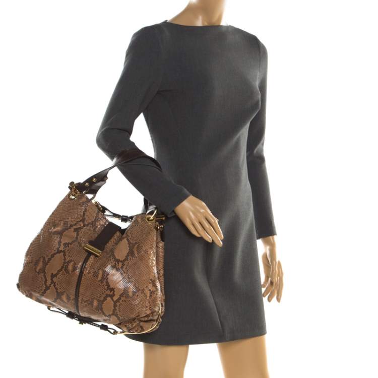 Pre Owned Jimmy Choo Brown Python and Leather Alex Tote