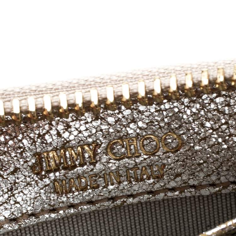 Pre Owned Jimmy Choo Metallic Silver Leather Compact Wallet