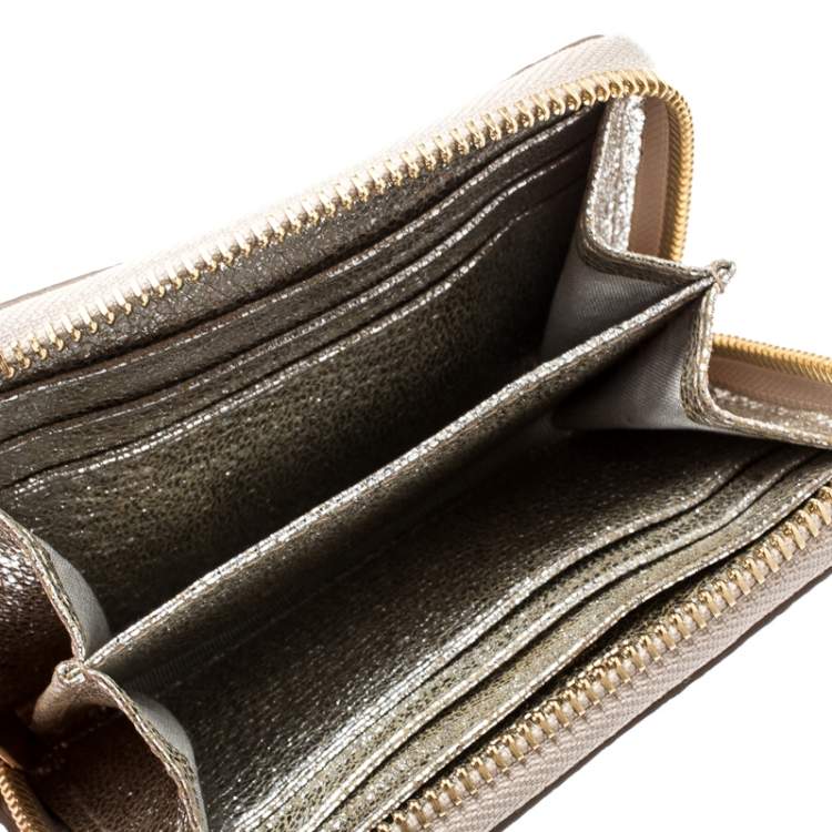 Pre Owned Jimmy Choo Metallic Silver Leather Compact Wallet