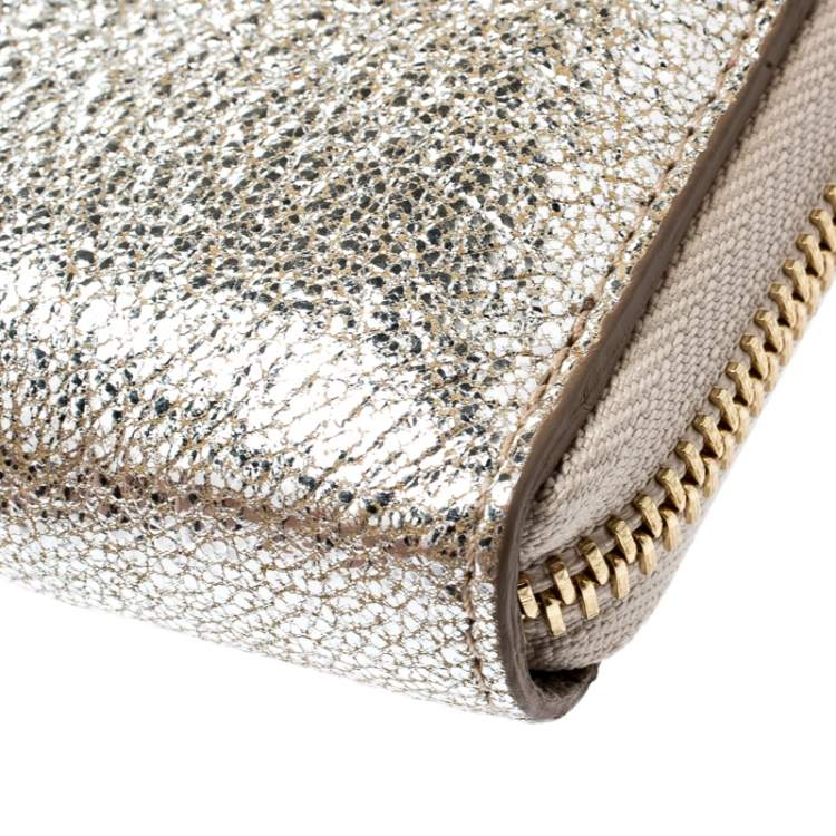 Pre Owned Jimmy Choo Metallic Silver Leather Compact Wallet