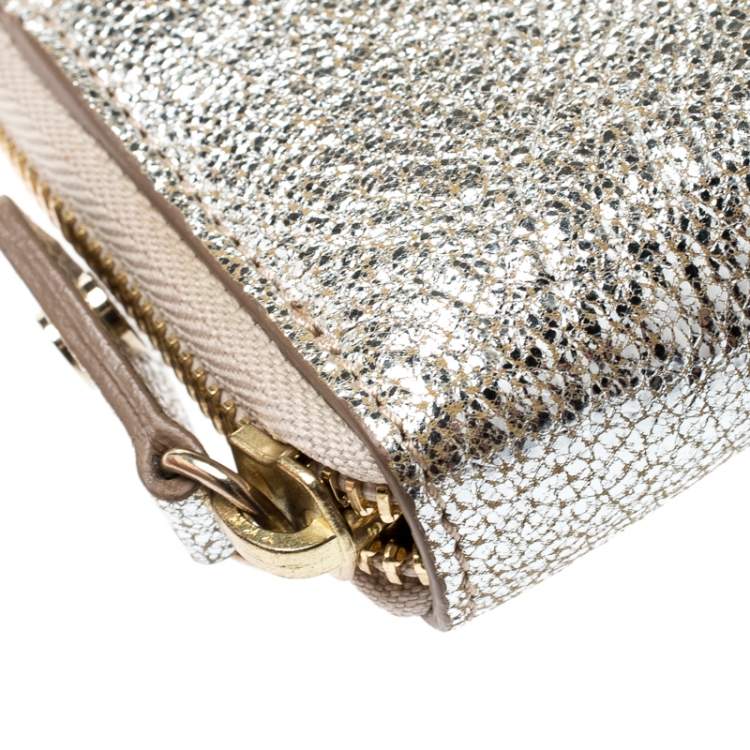 Pre Owned Jimmy Choo Metallic Silver Leather Compact Wallet