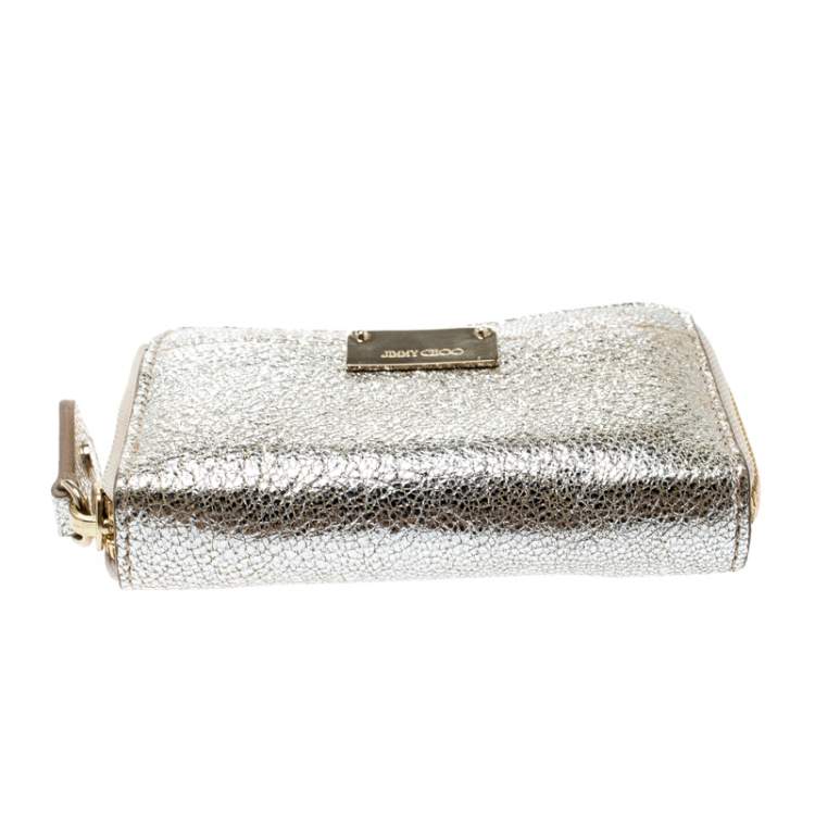Pre Owned Jimmy Choo Metallic Silver Leather Compact Wallet