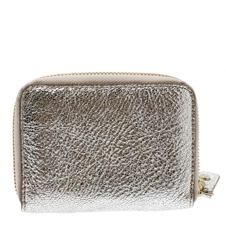 Pre Owned Jimmy Choo Metallic Silver Leather Compact Wallet