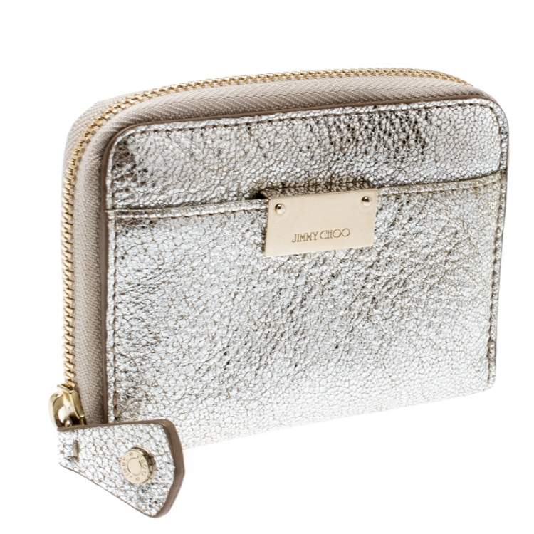 Pre Owned Jimmy Choo Metallic Silver Leather Compact Wallet
