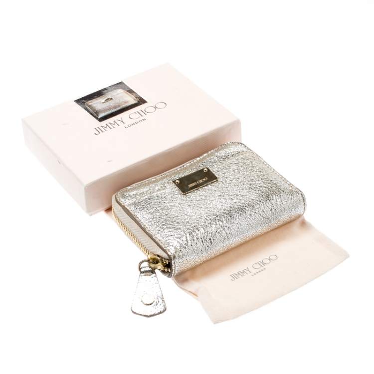 Pre Owned Jimmy Choo Metallic Silver Leather Compact Wallet
