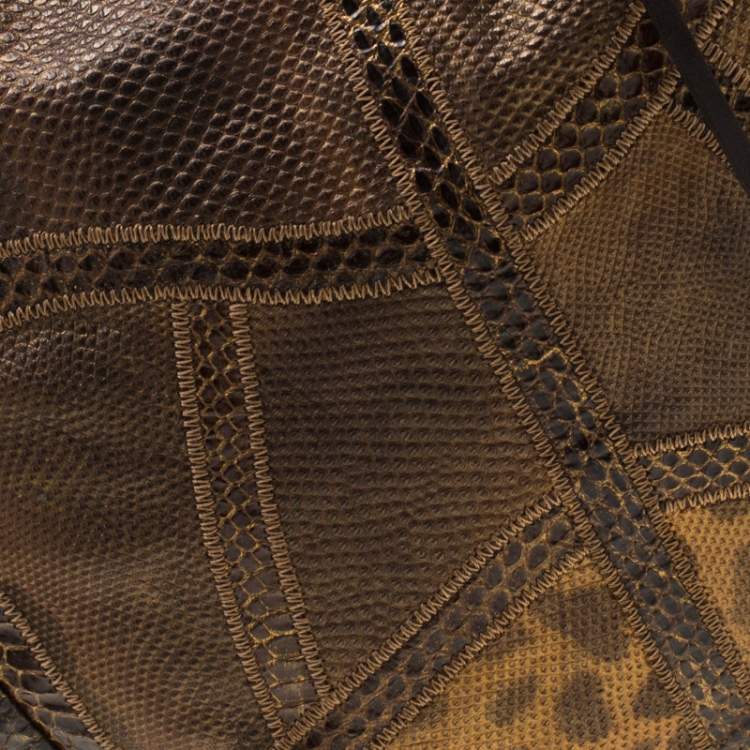 Pre Owned Jimmy Choo Brown Lizard/Snakeskin Patchwork Saba Hobo