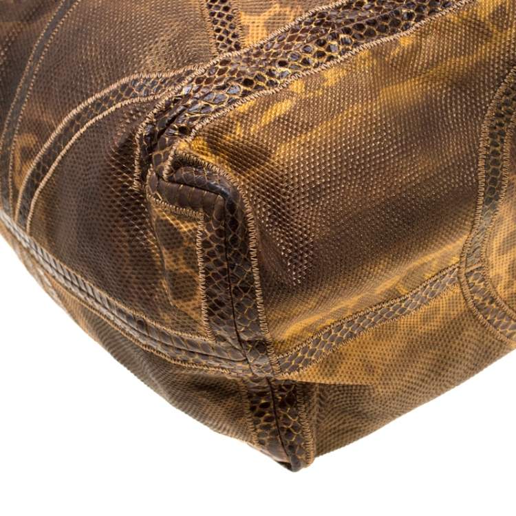 Pre Owned Jimmy Choo Brown Lizard/Snakeskin Patchwork Saba Hobo