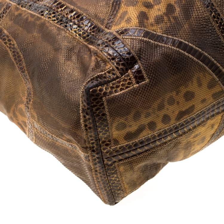 Pre Owned Jimmy Choo Brown Lizard/Snakeskin Patchwork Saba Hobo