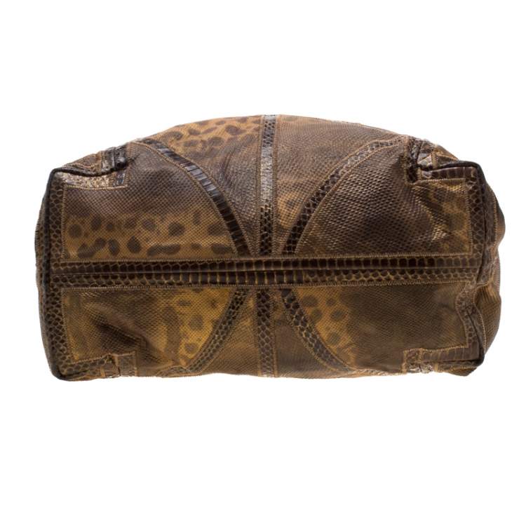 Pre Owned Jimmy Choo Brown Lizard/Snakeskin Patchwork Saba Hobo