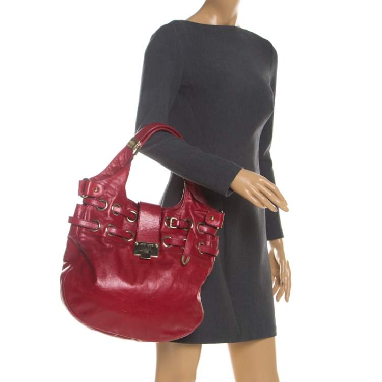 Pre Owned Jimmy Choo Red Leather Riki Tote