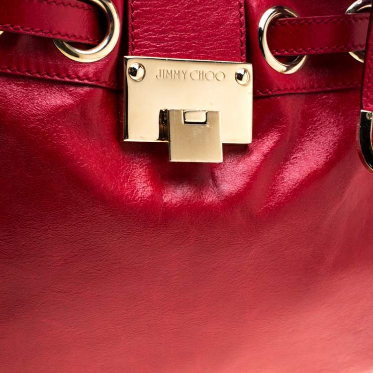 Pre Owned Jimmy Choo Red Leather Riki Tote