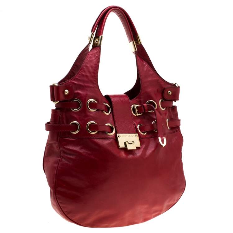 Pre Owned Jimmy Choo Red Leather Riki Tote