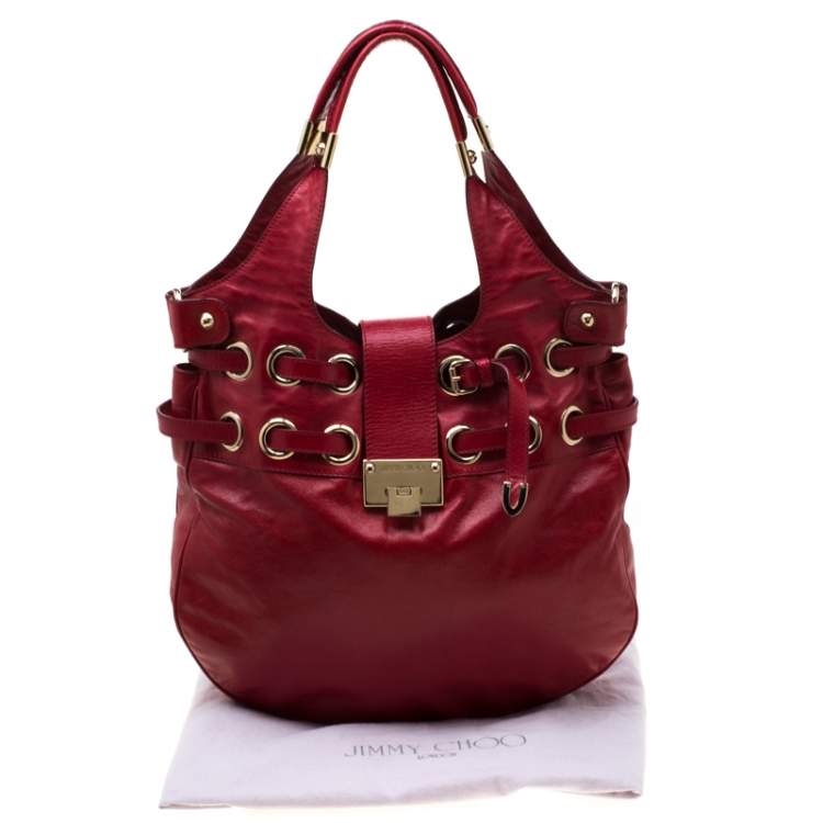 Pre Owned Jimmy Choo Red Leather Riki Tote