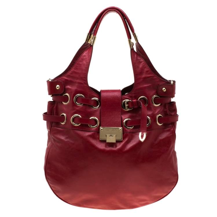 Pre Owned Jimmy Choo Red Leather Riki Tote