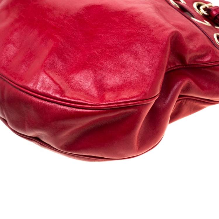 Pre Owned Jimmy Choo Red Leather Riki Tote