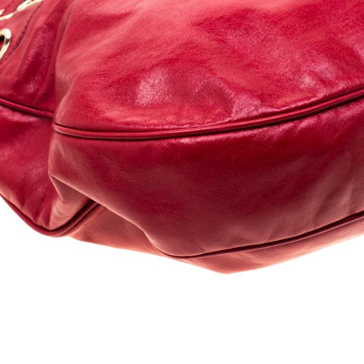 Pre Owned Jimmy Choo Red Leather Riki Tote
