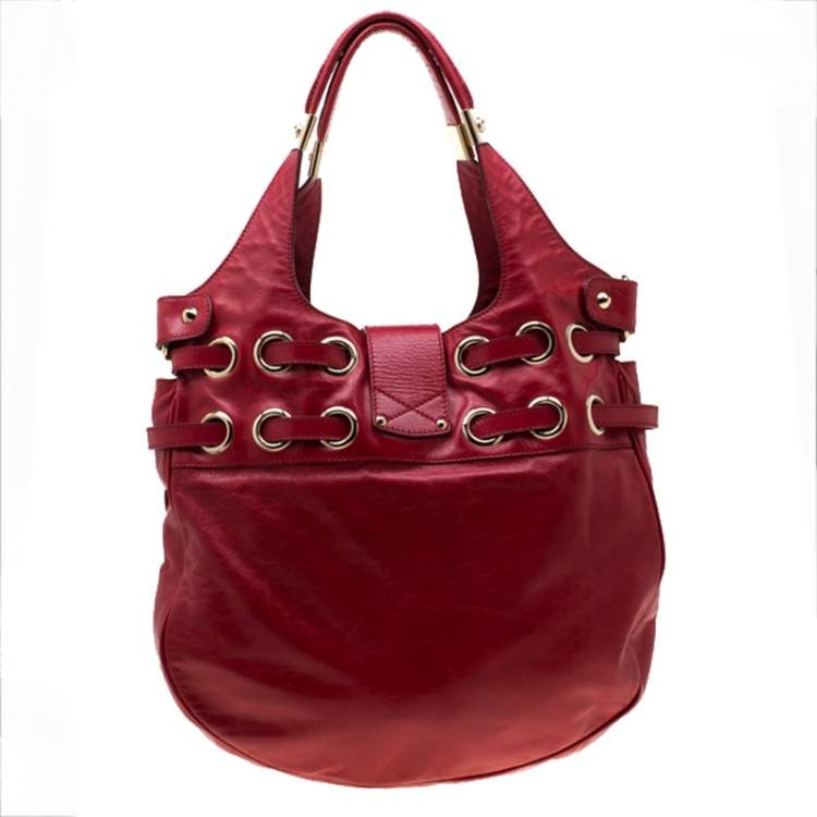 Pre Owned Jimmy Choo Red Leather Riki Tote