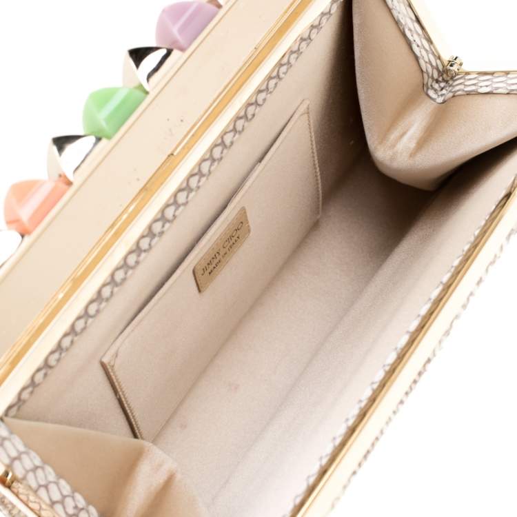 مملوكة مسبقًا Jimmy Choo Beige Studded Python Cayla Clutch