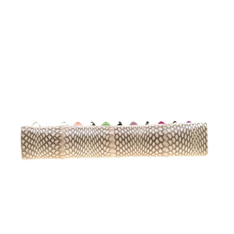 مملوكة مسبقًا Jimmy Choo Beige Studded Python Cayla Clutch