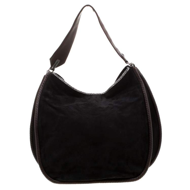 Pre Owned Jimmy Choo Black Suede Bead Embellished Hobo