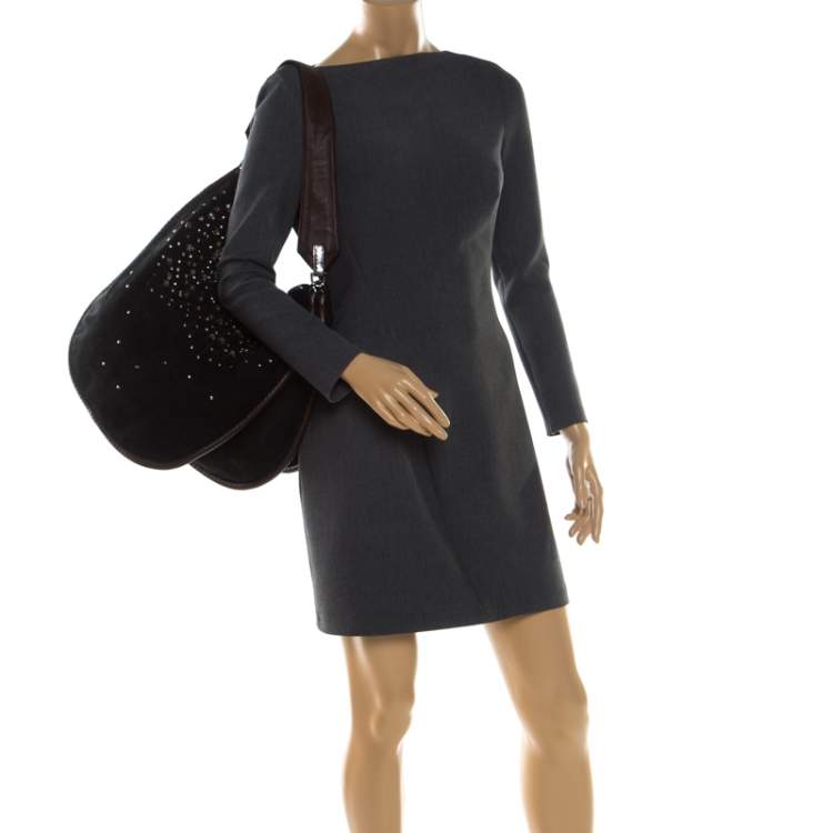Pre Owned Jimmy Choo Black Suede Bead Embellished Hobo