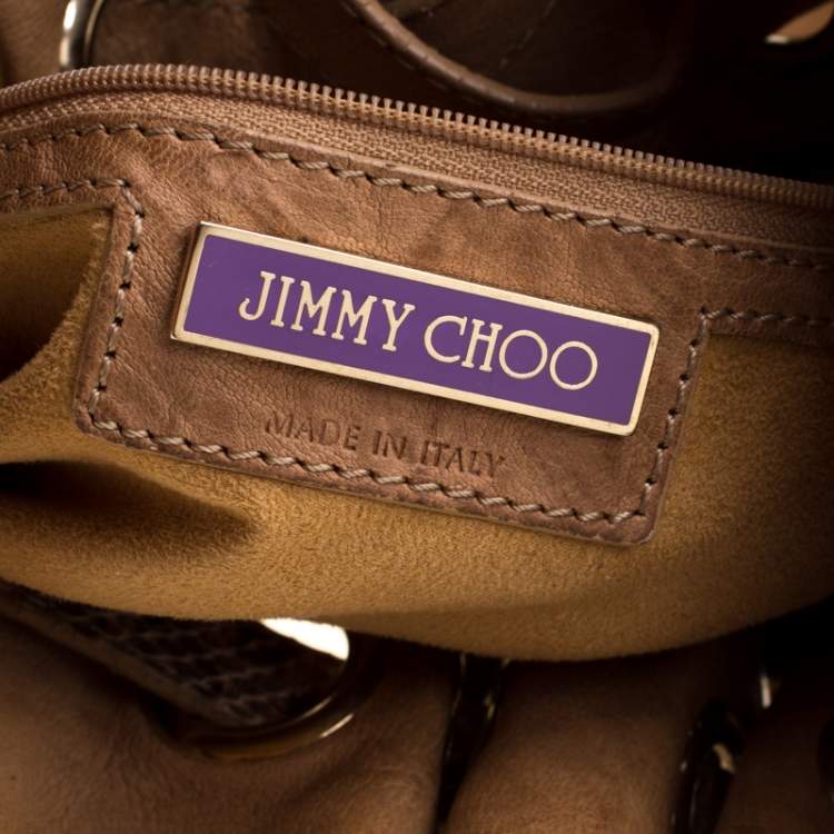 Pre Owned Jimmy Choo Tan Leather and Snakeskin Trimmed Ramona Tote