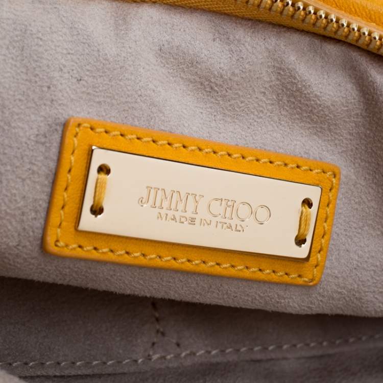 Pre Owned Jimmy Choo Mustard Leather and Snakeskin Trim Zoe Hobo
