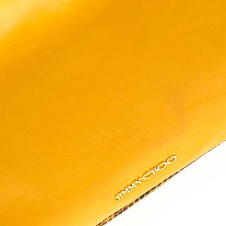 Pre Owned Jimmy Choo Mustard Leather and Snakeskin Trim Zoe Hobo