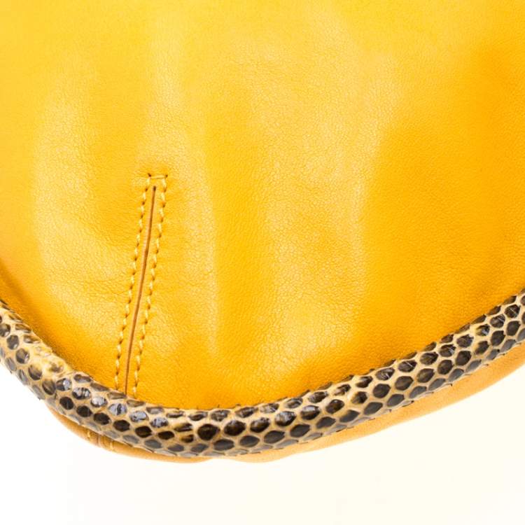 Pre Owned Jimmy Choo Mustard Leather and Snakeskin Trim Zoe Hobo