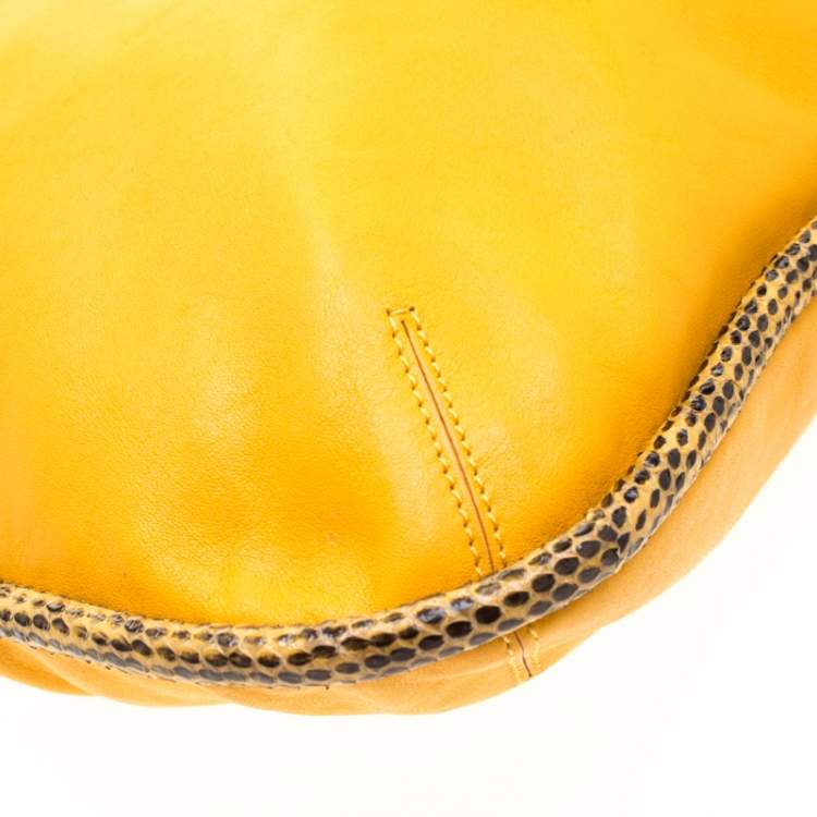 Pre Owned Jimmy Choo Mustard Leather and Snakeskin Trim Zoe Hobo