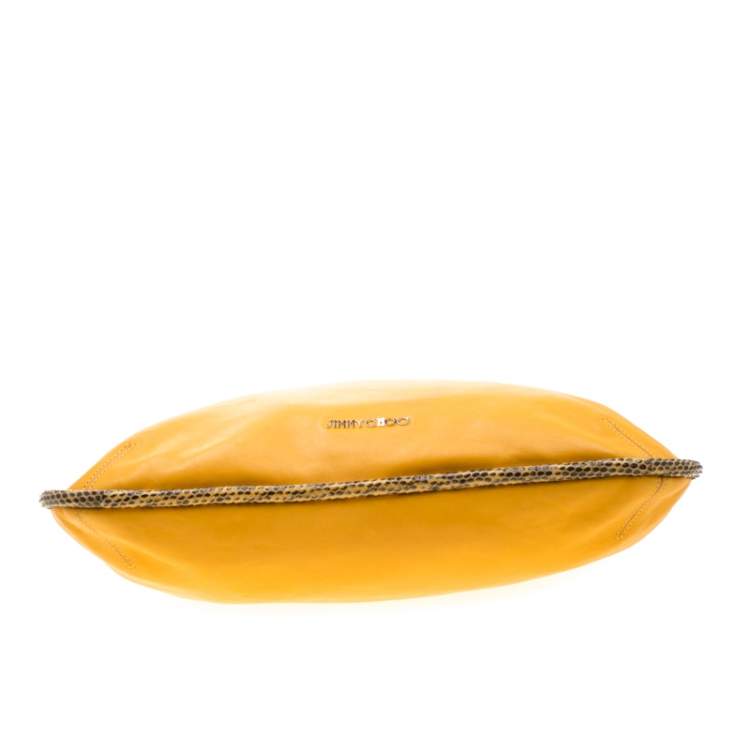 Pre Owned Jimmy Choo Mustard Leather and Snakeskin Trim Zoe Hobo