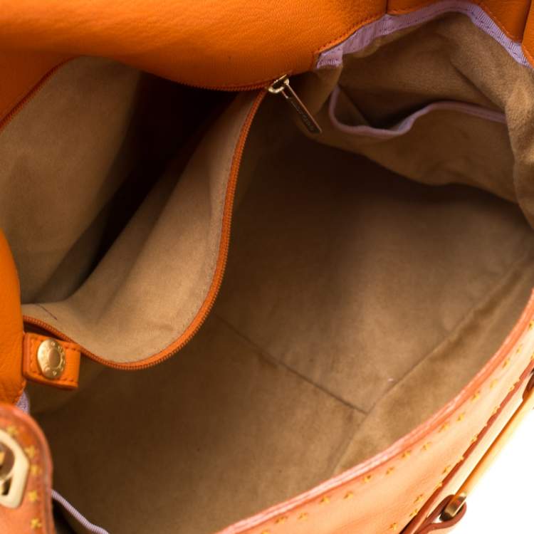 Pre Owned Jimmy Choo Orange Embroidered Leather Tulita Top Handle Bag