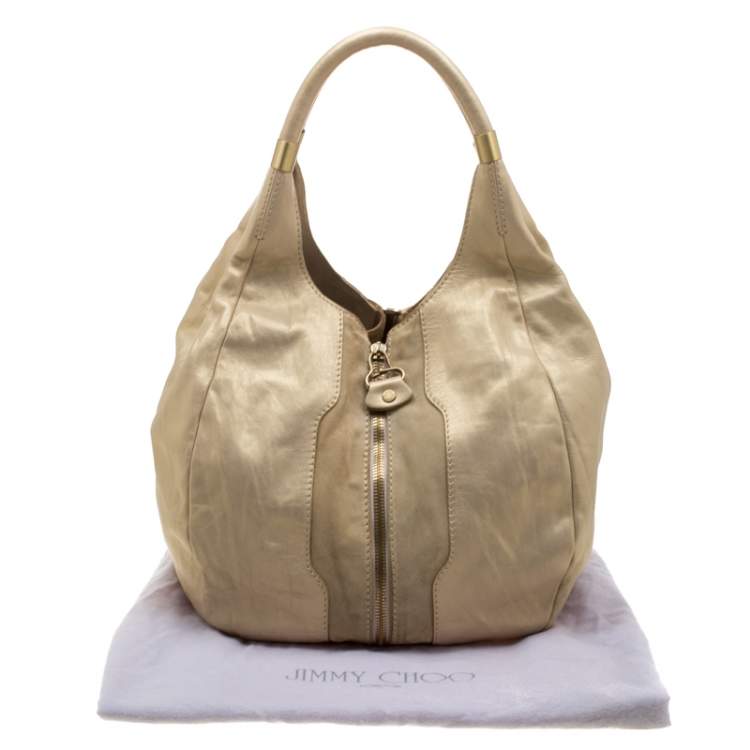 مملوكة مسبقًا Jimmy Choo Metallic Gold Leather and Suede Mandah Expandle Hobo