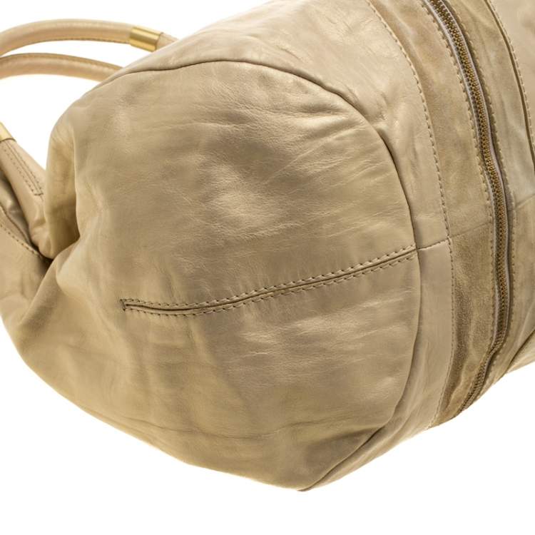 مملوكة مسبقًا Jimmy Choo Metallic Gold Leather and Suede Mandah Expandle Hobo