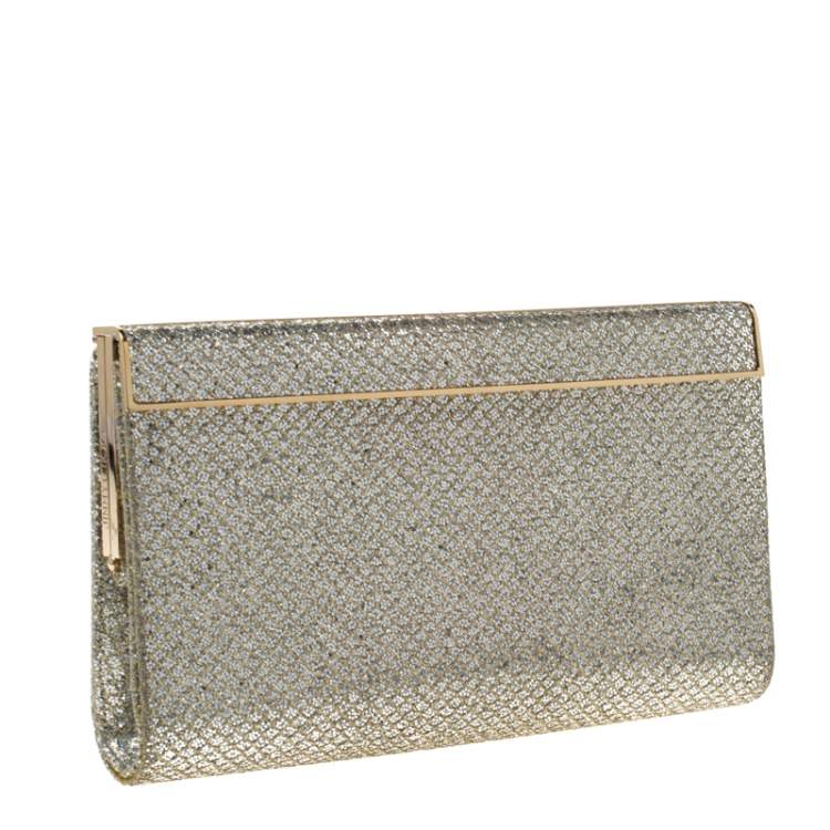 Pre Owned Jimmy Choo Gold Gliters Clutch  