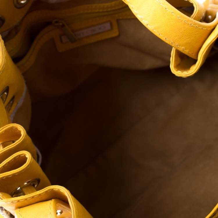 مملوكة مسبقًا Jimmy Choo Yellow Leather and Python Trim Riki Tote