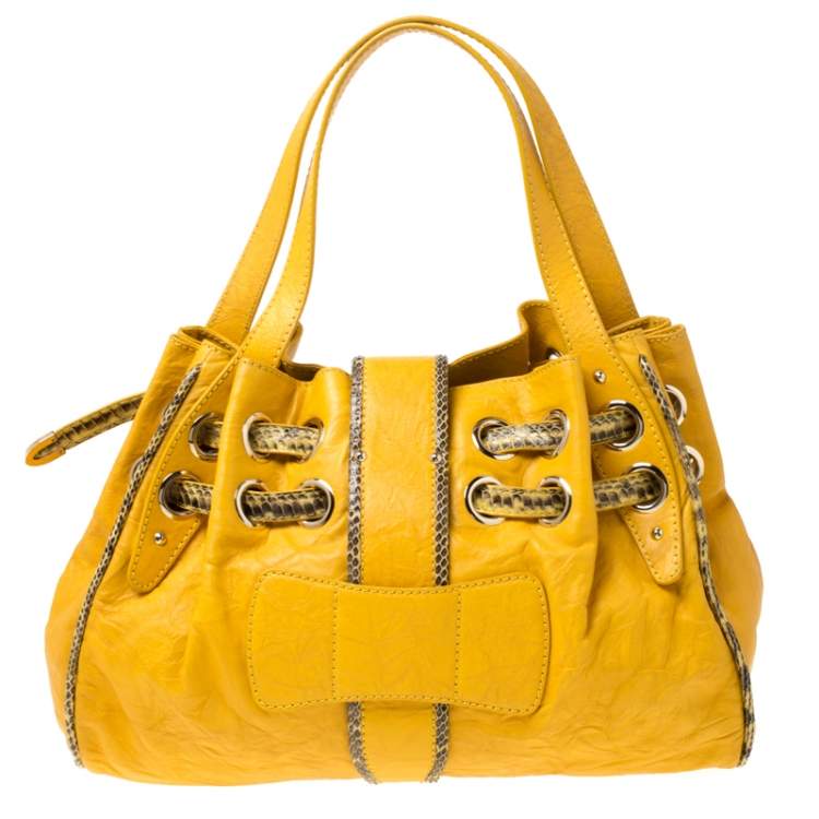 مملوكة مسبقًا Jimmy Choo Yellow Leather and Python Trim Riki Tote