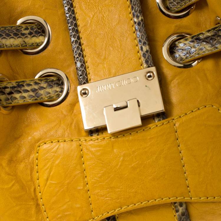 مملوكة مسبقًا Jimmy Choo Yellow Leather and Python Trim Riki Tote