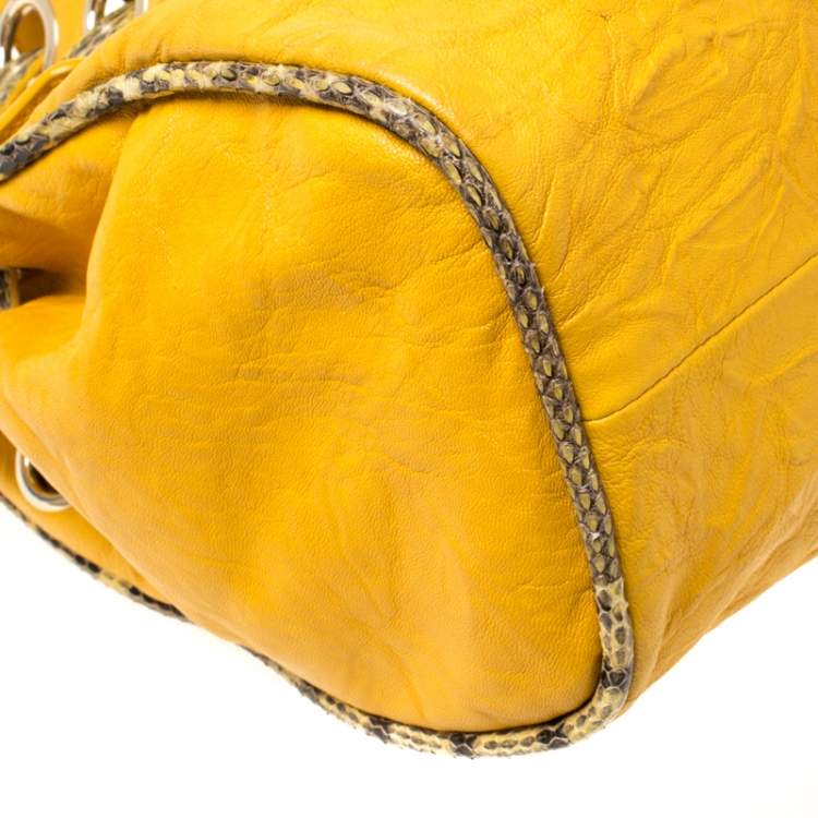 مملوكة مسبقًا Jimmy Choo Yellow Leather and Python Trim Riki Tote